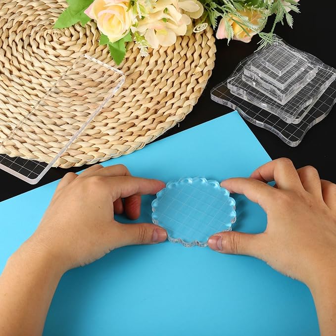 PATIKIL 6" x 3" Acrylic Stamp Block, Clear Stamping Block with Grid Lines Decorative Mounting Blocks Square for Scrapbooking DIY Crafts Card Making