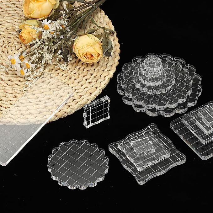 PATIKIL 1"x1" Acrylic Stamp Block, 6Pcs Clear Stamping Block with Grid Lines Decorative Mounting Blocks Square for Scrapbooking DIY Crafts Card Making