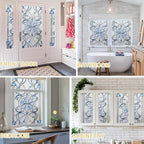 3D Stained Glass Window Privacy Film, Heat Control UV Blocking Static Cling Decorative Window Film for Bathroom,Front Door,Home Non Adhesive,35.4 x 78.7 inches Azure Bloom