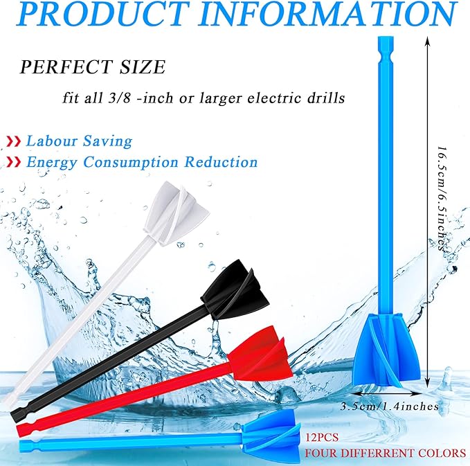 12 Pieces Epoxy Mixer Attachment for Drill Helix Paint Mixer Reusable Paint Stirrers Drill Attachment for Resin for Jewelry Resin Casting Molds (Red, Blue, Black, White)