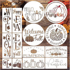 14 Pieces Fall Stencils for Painting on Wood Reusable Hello Pumpkin Stencil Plastic Hello Fall Drawing Templates for Wood Porch Sign Canvas Crafts (14 Porch Fall)