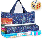 New American Mahjong Game Set, 166 Premium White Tiles with Portable Metal Dices, 4 All-in-One Racks with Pushers, Mah-Jong Games Sets, Ma Jong Tile Game (Blue)