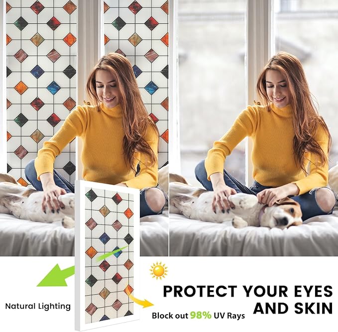 DKTIE Window Privacy Film Frosted Glass Static Cling UV Sun Blocking Heat Control Window Tint Day and Night Insulation Home Bathroom Door Decorative (S533, 23.6in X 118.1in)