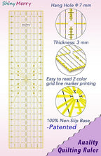 Quilting Ruler 6"x24",Non-Slip Clear Acrylic Sewing Ruler with Easy-to-Read Grid,Yellow & Black Grid Design,Perfect for Fabric,Patchwork,Cutting & Sewing Crafts,Durable Tool for Quilting