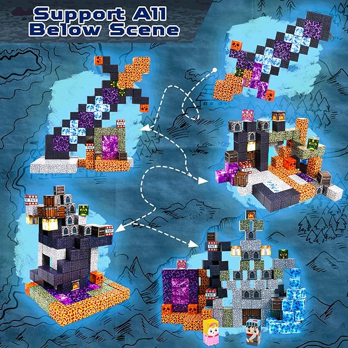 Magnetic Blocks - 150 PCS Build Magnetic Dark Castle Sword Domain World - Magnetics Construction Cube Toys - STEM Montessori Sensory Toys for Toddlers 6 7 8 9 10 Year Old Boys & Girls