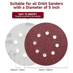 100 PCS 5 Inch Sanding Discs 40 Grit, Round Hook and Loop Sandpaper for Random Orbital Sander