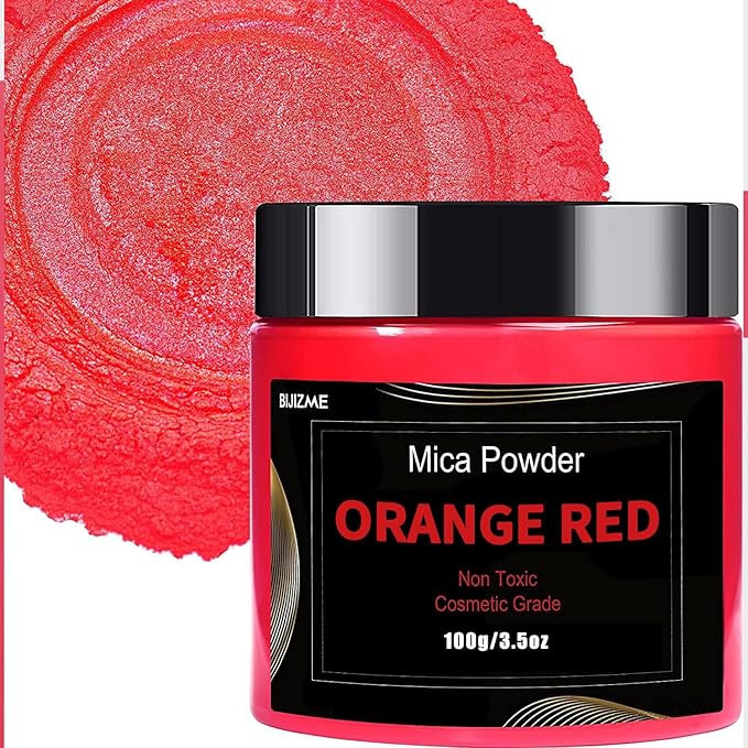 Deep Red Mica Powder Pigment (100g) -Cosmetic Grade Metallic Mica Powder for Epoxy Resin, Lip Gloss, Soap,Candle making, Bath Bombs,Tumblers, Jewelry, Dyes and DIY Crafting Projects(Orange Red, 3.5oz)