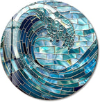 My Photostation.com 24''(60cm) Diameter Ocean Wave in Blue Mosaic Round Glass Wall Art Tempered Glass Printing Wall Decor Large Wall Art Wall Hangings