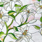 3D Stained Glass Window Film, Decorative Window Privacy Film for Bathroom, Front Door, Home, Sun Blocking Heat Control, Static Cling,White Lily 17.3inch x 47.2inch