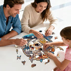 KAAYEE Wooden Puzzles for Adults, 3D Visual Effect Raven & Mechanical Skull Wooden Jigsaw Puzzle Unique Shape Wood Puzzle Adult, 3D Effect Flat Puzzle Birthday Family Games (S-8.5 * 7.5in-95pcs)