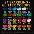 24 Color Pigment Paste for Epoxy Resin Set [ Glitter Series ] – Opaque Epoxy Pigment, Epoxy Dye Paste & High Concentration Mica Powder for Resin Art, Jewelry, Tumblers, Coasters & Crafts