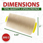 Mandala Crafts 4 Pack of Serger Threads Cones Spools - 20S/2 24000 Yards Polyester Cream Threads for Sergers Machine and Overlock Quilting Sewing Machine