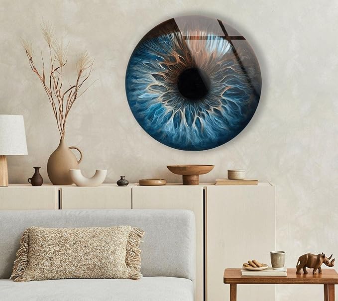 My Photostation.com 15.8''(40cm) Diameter Eye Round Blue Glass Wall Art Tempered Glass Printing Wall Decor Large Wall Art Wall Hangings