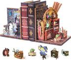 Cutefun 2Pcs Book Nook Kit, DIY 3D Wooden Puzzles for Adults and Teens, Bookends Decorative for Shelves Book Nook Kits for Adults, Bookshelf Decor Gifts for Friend (University of Miracle)
