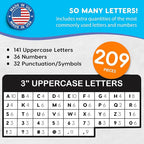 209 Pcs 3" Happy Colors Precut Letters & Numbers - Capital, Numbers, Punctuation - US Made Card Stock for Poster, Bulletin Board, Classroom