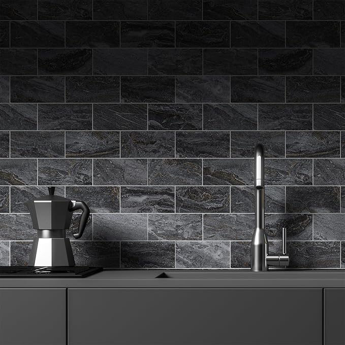 4 Pieces Peel and Stick Backsplash for Kitchen, 3" x 6" PVC Subway Tile 2025 Upgraded Gray-Gold Stone Backsplash Stick on Tile Elevate Kitchen Fireplace RV