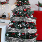 2.5 Inch Wide Christmas Wired Ribbon Snowflake Organza Sheer Glitter Ribbon for Xmas Tree, Wreath, Party Decoration, Gift Wrapping (Silver, 65.7 Foot (Pack of 1))