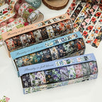 10 Rolls Blooming Flowers Washi Tape Set Floral Arts Adhesive Tapes Colorful Garden Decorative Masking Tape Sets for Craft, Kids, Scrapbook, DIY, Gift Wrapping (6-Silence)
