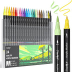 JusArt 24 Colors Dual Tip Acrylic Paint Pens Markers, Brush and Fine Tip, Premium Paint Pens for Wood, Canvas, Egg, Stone, Fabric, Rocks, Metal, Glass, Ceramic, DIY Crafts Making Art Supplies Gifts