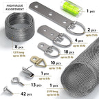 Picture Wire Hanging Kit 100+ Pieces - D-Ring, Screws, Hanging Hooks,Level. Supports up to 50 lbs 120+ Feet(38 M) Stainless Steel Wire Hanger | Comes with Solid Box