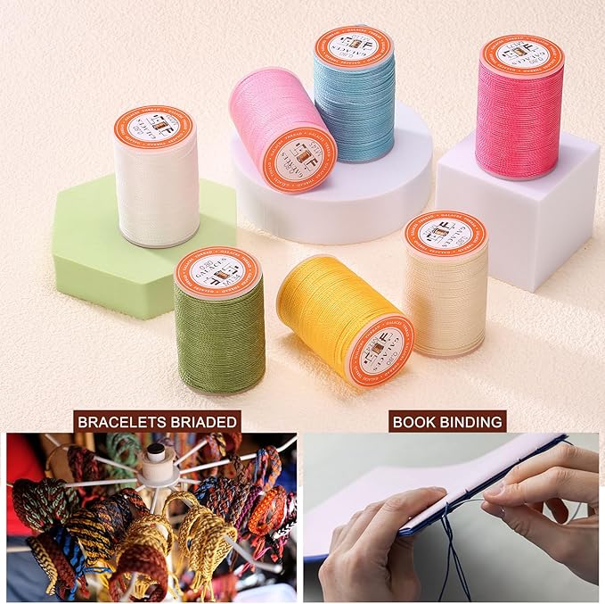 uxcell Round Leather Sewing Waxed Thread, 55m / 60 Yards Polyester Wax String, 0.80mm Wax Stitching Cord for Leather Crafts, Bookbinding, Bracelets Braided, Dark Green, 2pcs