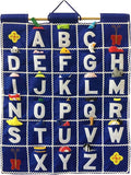 Pockets of Learning ABC Felt Wall Hanging Chart - Early Education Alphabet Fabric Wall Décor for Children's Room | Engaging Educational Learning Art for Kids with Fabric Objects in Pocket (Blue)
