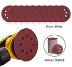 S SATC 150 PCS Sanding Discs 5-Inch 8-Hole Aluminum Oxide Sandpaper for Woodworking Hook and Loop Adhesive for Random Orbital Sander 40 Grit