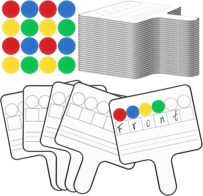 Seajan 9 Pcs Magnetic Paddle Set Education Dry Erase Double Side Handheld Answer Board with Magnetic Counters Discs Phonemic Awareness Phonics Games Toy for Students Kids Teaching Supply (Black)