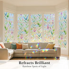 Donox Decorative Window Privacy Film, 3D Floral Stained Glass Window Film Static Cling Rainbow Privacy Sticker for Glass Door Heat Control Anti UV, No Adhesive (Gladiolus,17.5 x 78.7 inches)