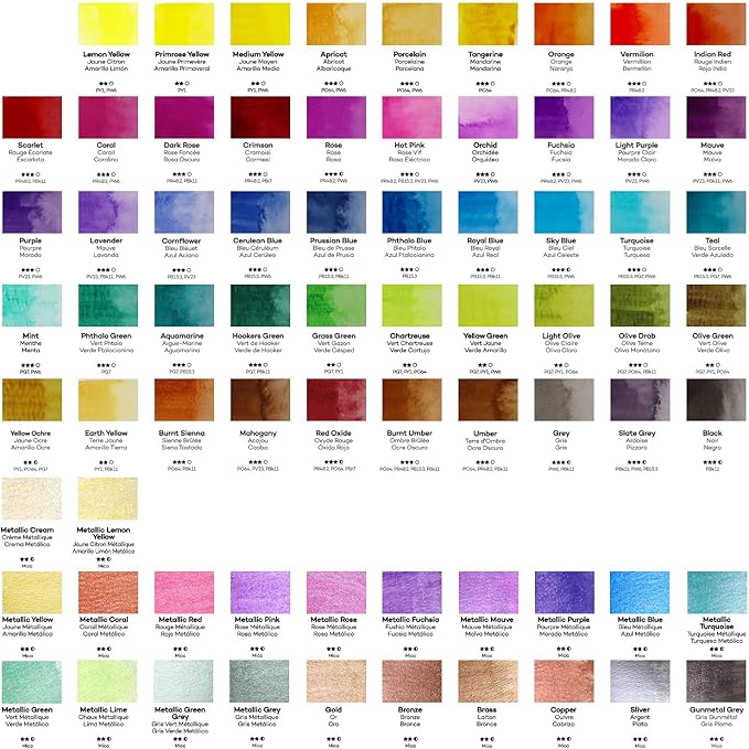 Mont Marte Watercolor Set Full Pan Signature 73pcs, Including 50 Bright and 22 Metallic Colors with Translucent Finish, Ideal for Artists, Hobbyists and Adults
