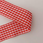 1 Inch Red and White Woven Edge Gingham Ribbon 25 Yards Each Roll 100% Polyester (1", red)
