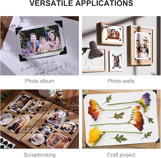 CHIALLCO Acid Free Photo Corners Self-Adhesive, 120 Pcs Premium Photo Corners for Scrapbooking, Black Photo Picture Mounting Corners for Photo Album, DIY Scrapbook Stickers, Memory Books, Diary