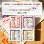 Floral Gilding Decorative Washi Tape Set,48 Rolls,Colorful Craft Tape for Journaling,DIY Crafts,Scrapbooking (Pin+Purple+Green+Blue)