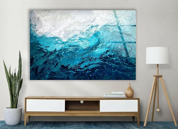 My Photostation.com 20Wx14H'' Blue Waves Abstract Glass Wall ArtTempered Glass Printing Wall Decor Large Wall Art Wall Hangings
