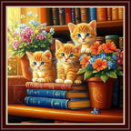 Dimensean Stamped Cross Stitch Kits Full Range of Embroidery Patterns Starter Kits for Beginners Adult or Kids DIY Cross Stitches Needlepoint Kits 11CT-Cat Flowers on The Table 18x18 inch