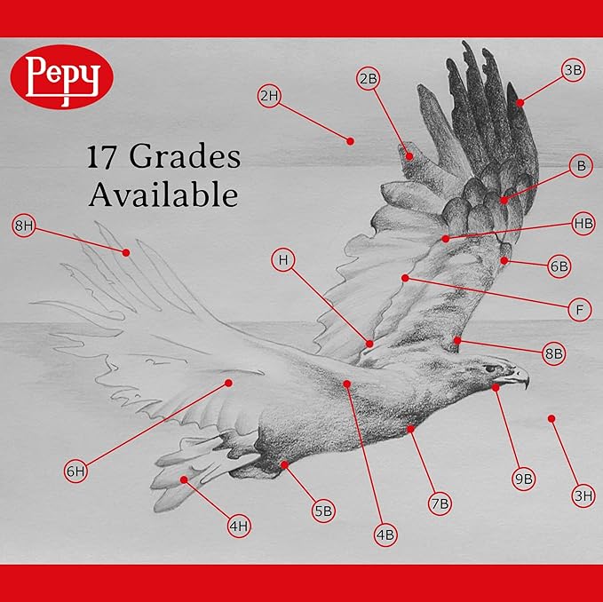 Pepy Graphite Professional Drawing Pencils - Set of 12 B Pre-Sharpened Black Lead Pencils; Perfect for Drawing, Sketching and Shading, Graphic and Fine Art