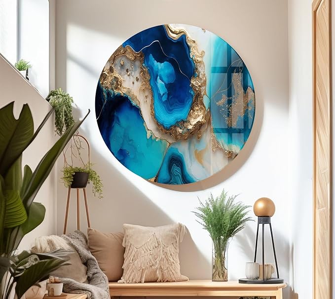 My Photostation.com 35.5Wx30H'' Blue Alcohol ink Glass Wall ArtTempered Glass Printing Wall Decor Large Wall Art Wall Hangings