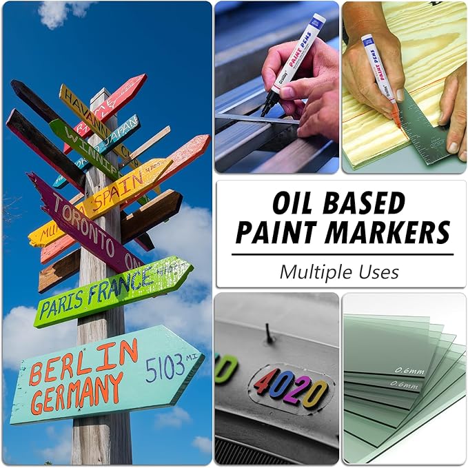 Blue Paint Markers, 12 Pack Oil-Based Waterproof Quick Dry Permanent Paint Pen Set for Rocks Painting, Wood, Fabric, Plastic, Canvas, Glass, Mugs, Metal, Tire, Stone, DIY Craft