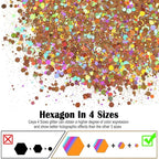 Ceya Holographic Chunky Glitter, 4.9oz/ 140g Rose Gold Craft Glitter Powder Mixed Chunky & Fine Flakes Iridescent Nail Sequins for Nail, Hair, Epoxy Resin, Tumblers, Slime, Painting, Festival Decor