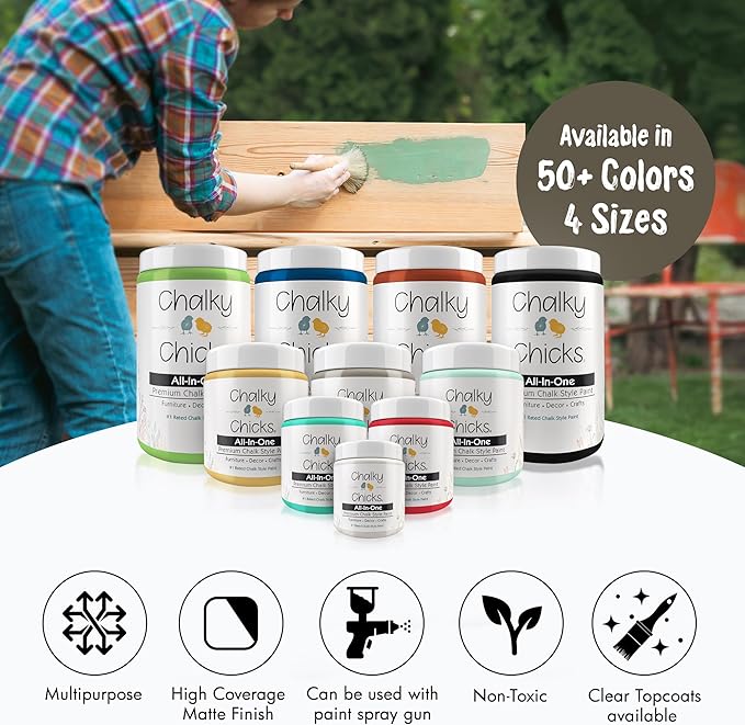 Chalky Chicks All-in-One Chalk Paint for Furniture or Cabinet - 16 Fl Oz - Matte Finish Beachwood (Brown/Gray) for Metal, Wood Furniture Paint - No Sanding All-in-One for Home Decor & Crafts, USA Made
