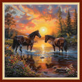 Joyhoor Cross Stitch Kits for Beginners Stamped Cross-Stitch Supplies Needlework preprint Embroidery Kits for Adults DIY Needlepoint Kits Embroidery Patterns 11CT-Sunrise Couple Steed 18x18 inchs