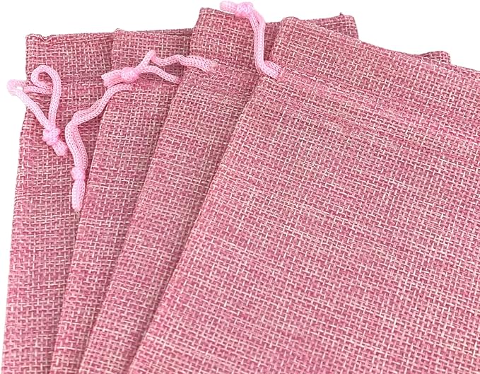 Palmhomee Pack of 25 Burlap Gift Bags with Drawstring Linen Jewelry Pouches Wedding Hessian Jute Bags for Birthday and Treat Pouches Party Wedding Favors Gift (5x7 Inch, Pink)