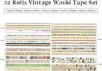 32 Rolls Vintage Washi Tape, Aesthetic Colored Decorative Cute Scrapbook Tape for Scrapbooking Supplies Journaling Craft Junk Journal