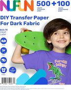 NuFun Activities Printable Iron-on Heat Transfer Paper for T Shirts, Dark Fabrics, 500 Sheets 8.5 x 11 inch, Long Lasting, Durable, Professional Quality, Easy DIY, Non-Toxic, Made In the USA