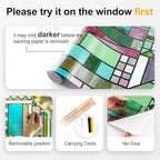 3D Stained Glass Window Privacy Film, Heat Control UV Blocking Static Cling Decorative Window Film for Bathroom,Front Door,Home Non Adhesive 16.9 x 39.3 inches Colorful Abstraction