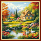 Joyhoor Cross Stitch Kits for Beginners Stamped Cross-Stitch Supplies Needlework preprint Embroidery Kits for Adults DIY Needlepoint Kits Embroidery Patterns 11CT-Dream Home 18x18 inchs