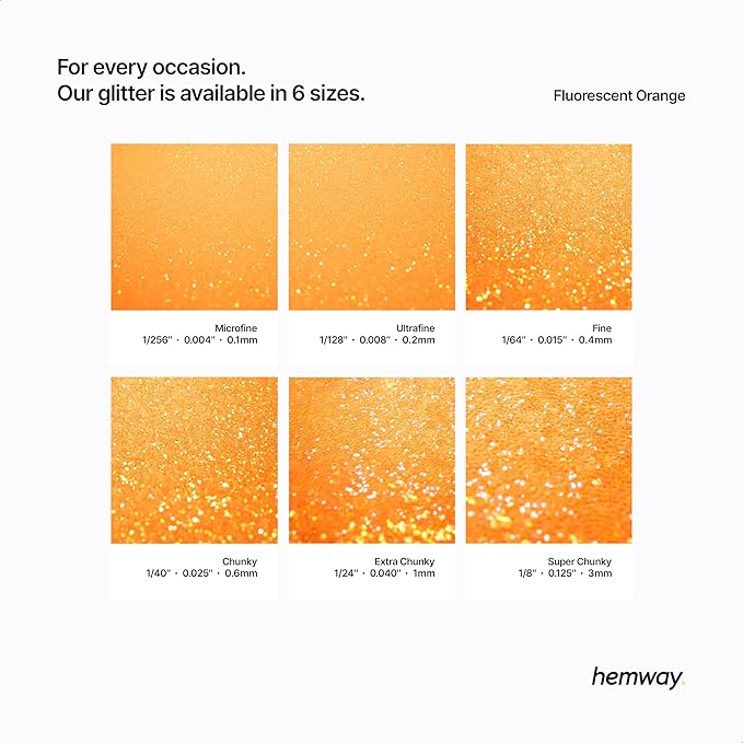 Hemway Polyurethane & Epoxy Resin Glitter 100g / 3.5oz Metallic Crystal Flake Additive for Flooring Jewelry Tumblers Glass Pigment - Ultrafine (1/128" 0.008" 0.2mm) - Fluorescent Orange