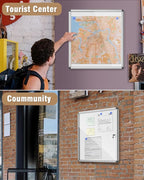 28"x26" Enclosed Bulletin Board, Lockable Weather-Resistant Aluminum Noticeboard for School & Office, Silver Frame w/Magentic Whiteboard