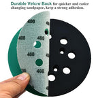 5-Inch 8-Hole Wet Dry Sanding Discs 400 Grit, Polyester Film Backed Heavy-Duty Hook and Loop Sandpaper for Random Orbital Sander, 50-Pack