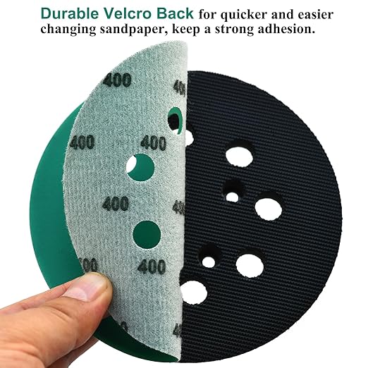 5-Inch 8-Hole Wet Dry Sanding Discs 400 Grit, Polyester Film Backed Heavy-Duty Hook and Loop Sandpaper for Random Orbital Sander, 50-Pack